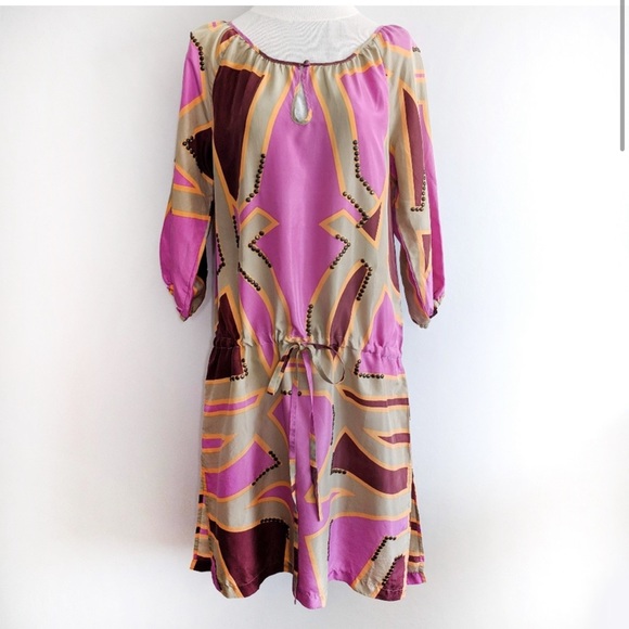 Antik Batik Silk Drop Waist Boho Lilac Shift Dress Size Medium - Picture 2 of 12